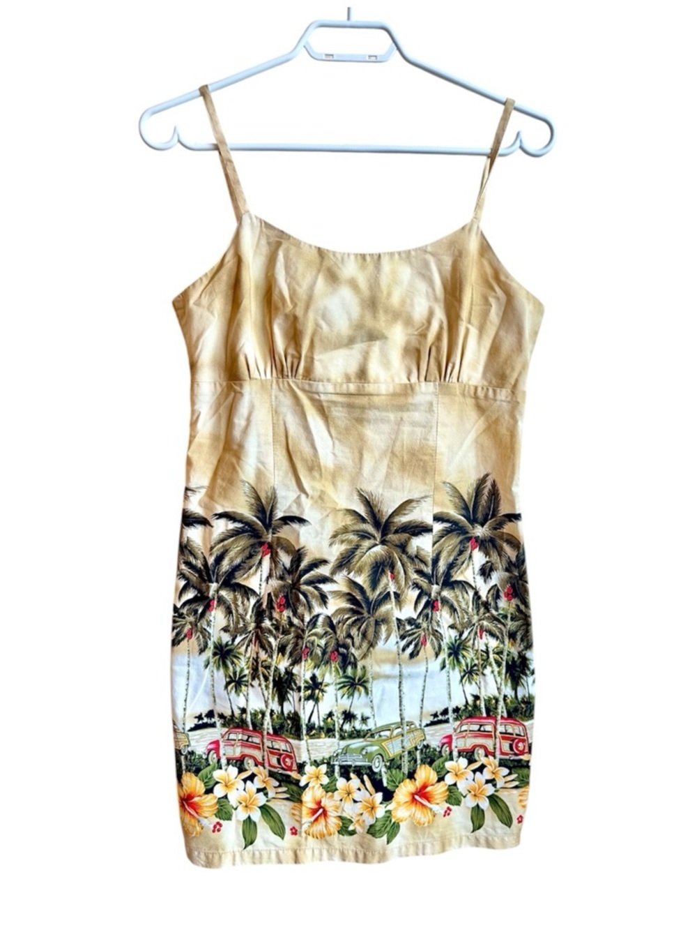 Vintage Hawaii USA Tropical Palm Tree Sundress Cotton Beach Mini Dress Island